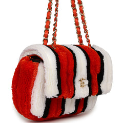 Chanel Small Coco Beach Stripe Flap Bag Orange, White and Black Raffia Gold Hardware