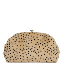 Chanel Large "Cheetah Print" Clutch with Chain Beige Calf Hair, Black Leather Gold Hardware