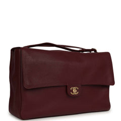 Chanel Maxi "Souplissimo" Large Flap Bag Dark Burgundy Grained Calfskin Gold Hardware