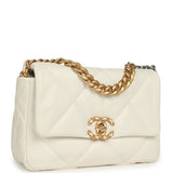 Pre-owned Chanel Medium 19 Flap Bag White Lambskin Mixed Metal Hardware - Thumbnail View 2
