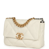 Pre-owned Chanel Medium 19 Flap Bag White Lambskin Mixed Metal Hardware - Thumbnail View 5