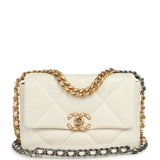 Pre-owned Chanel Medium 19 Flap Bag White Lambskin Mixed Metal Hardware - Thumbnail View 1