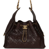 Chanel Small 25 Hobo Bag Dark Brown Perforated Calfskin Antique Gold Hardware - Thumbnail View 1