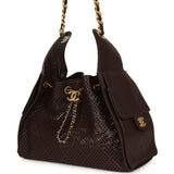 Chanel Small 25 Hobo Bag Dark Brown Perforated Calfskin Antique Gold Hardware - Thumbnail View 5