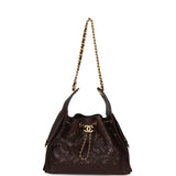 Chanel Small 25 Hobo Bag Dark Brown Perforated Calfskin Antique Gold Hardware - Thumbnail View 6