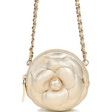 Chanel Mini CC Camellia Round Clutch With Chain Metallic Gold Lambskin Light Gold Hardware - Thumbnail View 1