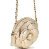 Chanel Mini CC Camellia Round Clutch With Chain Metallic Gold Lambskin Light Gold Hardware - Thumbnail View 2