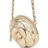 Chanel Mini CC Camellia Round Clutch With Chain Metallic Gold Lambskin Light Gold Hardware - Thumbnail View 7