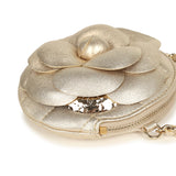 Chanel Mini CC Camellia Round Clutch With Chain Metallic Gold Lambskin Light Gold Hardware - Thumbnail View 3