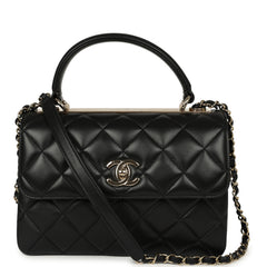 Chanel Medium Trendy CC Top Handle Flap Black Lambskin Light Gold Hardware