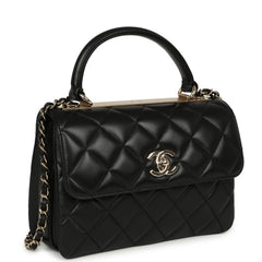 Chanel Medium Trendy CC Top Handle Flap Black Lambskin Light Gold Hardware
