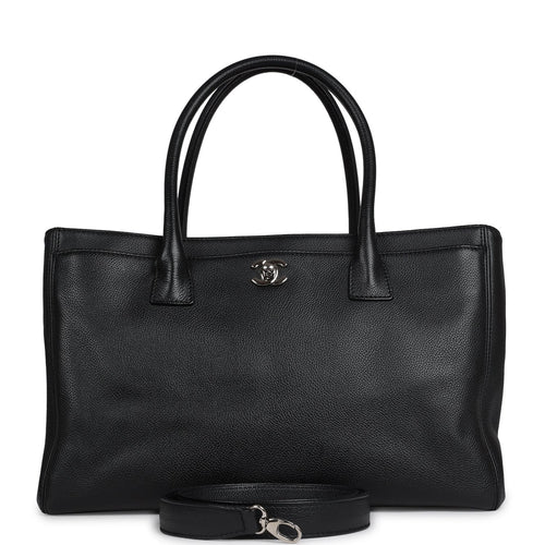 Pre-owned Chanel Large Executive Cerf Tote Bag Black Grained Calfskin Silver Hardware