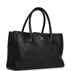 Pre-owned Chanel Large Executive Cerf Tote Bag Black Grained Calfskin Silver Hardware