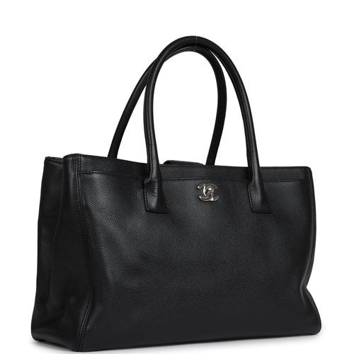 Pre-owned Chanel Large Executive Cerf Tote Bag Black Grained Calfskin Silver Hardware