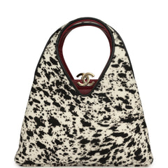 Chanel Small Chic Lady "Dalmatian Print" Shopping Bag Black, White Pony Hair Gold Hardware