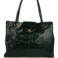 Chanel XXL "It Girl" Shopping Tote Dark Green Croc Embossed Calfskin Gold Hardware