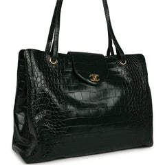 Chanel XXL "It Girl" Shopping Tote Dark Green Croc Embossed Calfskin Gold Hardware