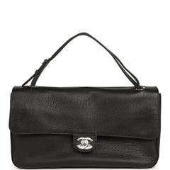Chanel Maxi "Souplissimo" Small Flap Bag Black Grained Calfskin Silver Hardware