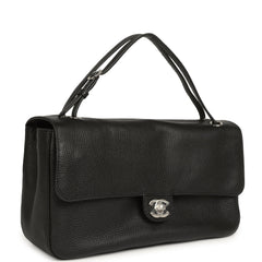 Chanel Maxi "Souplissimo" Small Flap Bag Black Grained Calfskin Silver Hardware