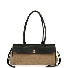 Chanel Small "Urban Essential" East West Shopping Tote Black Grained Calfskin and Beige Suede Gold Hardware