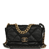 Pre-owned Chanel Large 19 Flap Bag Black Shiny Lambskin Mixed Metal Hardware - Thumbnail View 1