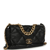 Pre-owned Chanel Large 19 Flap Bag Black Shiny Lambskin Mixed Metal Hardware - Thumbnail View 2