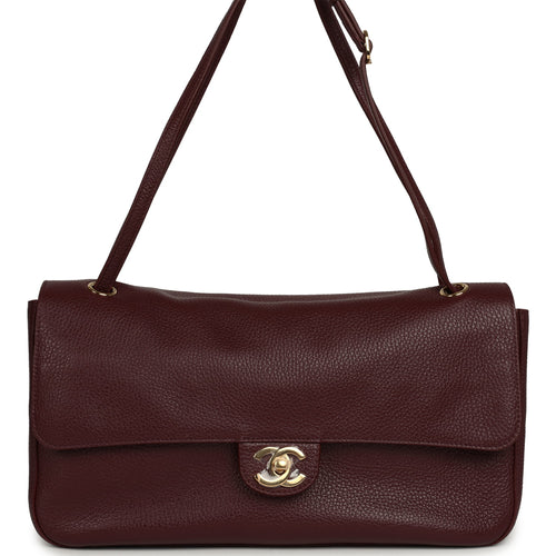 Chanel Maxi "Souplissimo" Small Flap Bag Burgundy Grained Calfskin Gold Hardware