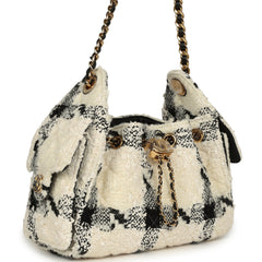Chanel Mini 25 Hobo Bag White, Black Tweed Gold Hardware