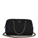 Chanel Mini Timeless Classic Barrel Bag with Chain Dark Blue Denim Light Gold Hardware - Thumbnail View 1