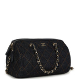 Chanel Mini Timeless Classic Barrel Bag with Chain Dark Blue Denim Light Gold Hardware - Thumbnail View 2