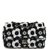 Pre-owned Chanel Mini Rectangular Flower Flap Bag Black, Navy, White Sequin Ruthenium Hardware - Thumbnail View 1