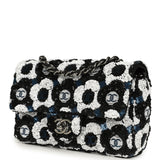 Pre-owned Chanel Mini Rectangular Flower Flap Bag Black, Navy, White Sequin Ruthenium Hardware - Thumbnail View 5