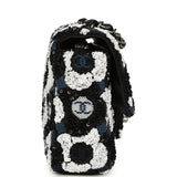 Pre-owned Chanel Mini Rectangular Flower Flap Bag Black, Navy, White Sequin Ruthenium Hardware - Thumbnail View 3
