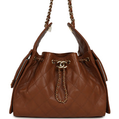 Chanel Small 25 Hobo Bag Brown Shiny Caviar Gold Hardware
