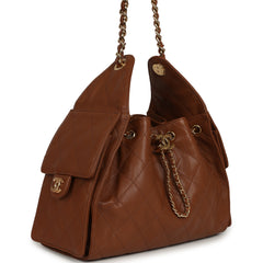 Chanel Small 25 Hobo Bag Brown Shiny Caviar Gold Hardware