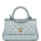 Chanel Small Coco Handle Flap Bag Light Blue Iridescent Caviar Antique Gold Hardware - Thumbnail View 1