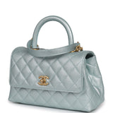Chanel Small Coco Handle Flap Bag Light Blue Iridescent Caviar Antique Gold Hardware - Thumbnail View 5