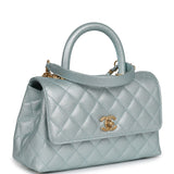 Chanel Small Coco Handle Flap Bag Light Blue Iridescent Caviar Antique Gold Hardware - Thumbnail View 2