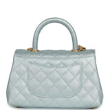 Chanel Small Coco Handle Flap Bag Light Blue Iridescent Caviar Antique Gold Hardware - Thumbnail View 4