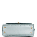 Chanel Small Coco Handle Flap Bag Light Blue Iridescent Caviar Antique Gold Hardware - Thumbnail View 6