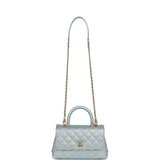 Chanel Small Coco Handle Flap Bag Light Blue Iridescent Caviar Antique Gold Hardware - Thumbnail View 7