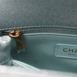 Chanel Small Coco Handle Flap Bag Light Blue Iridescent Caviar Antique Gold Hardware - Thumbnail View 9