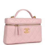Chanel Top Handle Long Vanity Case with Chain Light Pink Shiny Caviar Brushed Gold Hardware - Thumbnail View 2