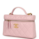 Chanel Top Handle Long Vanity Case with Chain Light Pink Shiny Caviar Brushed Gold Hardware - Thumbnail View 5