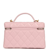 Chanel Top Handle Long Vanity Case with Chain Light Pink Shiny Caviar Brushed Gold Hardware - Thumbnail View 4