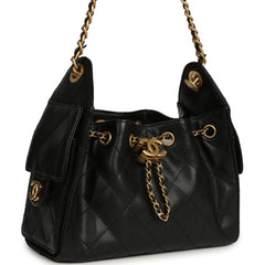 Pre-owned Chanel Mini 25 Hobo Bag Black Caviar Antique Gold Hardware