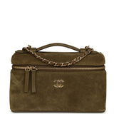 Chanel Top Handle Long Vanity Case with Chain Dark Khaki Suede Gold Hardware - Thumbnail View 1