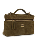 Chanel Top Handle Long Vanity Case with Chain Dark Khaki Suede Gold Hardware - Thumbnail View 2