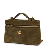 Chanel Top Handle Long Vanity Case with Chain Dark Khaki Suede Gold Hardware - Thumbnail View 5