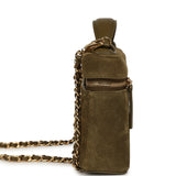 Chanel Top Handle Long Vanity Case with Chain Dark Khaki Suede Gold Hardware - Thumbnail View 4